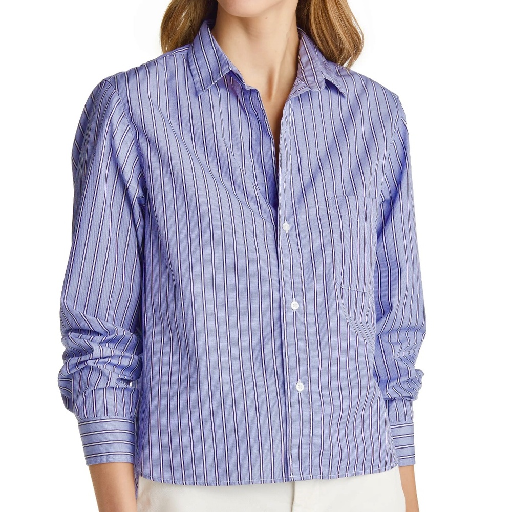 Frank & Eileen Silvio Stripe Blue Striped Button Down Shirt Front Pocket